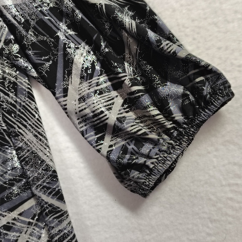 Cathy Womens XL Black Silver‎ Glitter Abstract Split Neck Long Sleeve Knit Top - Picture 4 of 9